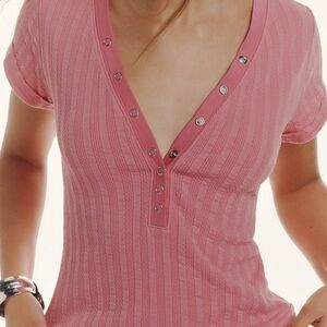 Anthropologie - The Andie Scoop Neck Ribbed Henley by Pilcro